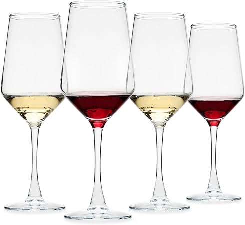 OUWO Wine Glasses Set of 4, 13.5oz Red & White Wine Glasses for Party, Long Stem Wine Glasses, Lead-free, Ideal Wine Accessories Gift (Clear)