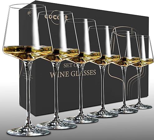 Wine Glasses Set of 6,Crystal White Wine Glasses,Red Wine Glass Set,Long stem Wine Glasses,Clear Lead-Free Premium Blown Glassware (18.5oz,6 pack)